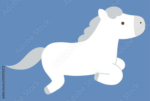 かわいい白馬のベクターイラスト。干支、十二支、ゆるい、うま、午年、年賀状	