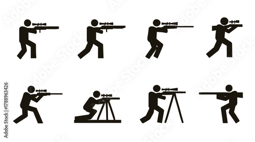 Sniper and Marksman Shooting Positions Silhouette Icons Set