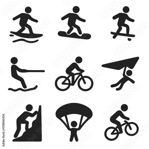Extreme Sports Athlete Silhouette Icons Set – Action and Adventure