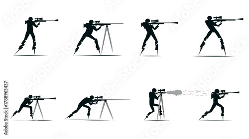 Sniper and Marksman Shooting Positions Silhouette Icons Set