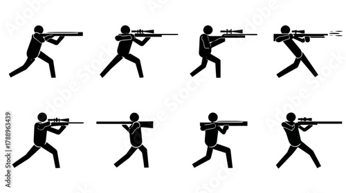 Sniper and Marksman Shooting Positions Silhouette Icons Set