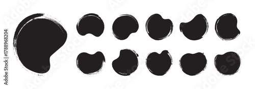Paint brush shape, round blob, grunge stain irregular texture. Organic circle charcoal stroke, ink sketch doodle. Abstract smooth edge form, watercolor bubble isolated on white bg. Vector illustration