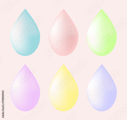 パステルカラーの水滴アイコンセット（ベクター）