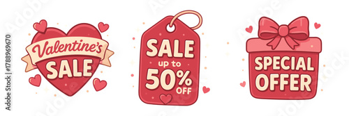 Valentine sale tags, special love offer labels