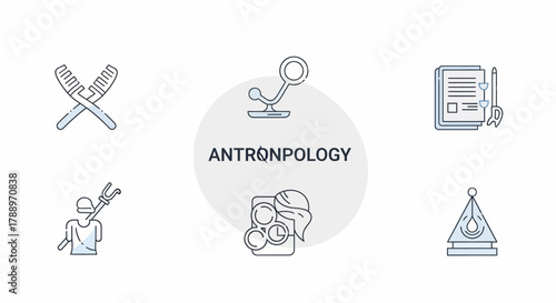 Anthropology concept with icons representing different fields of study.