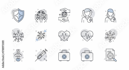 Collection of Medical and Health Icons Representing Science and Care.