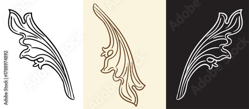 Retro engraving design element leaf vector isolated illustrations