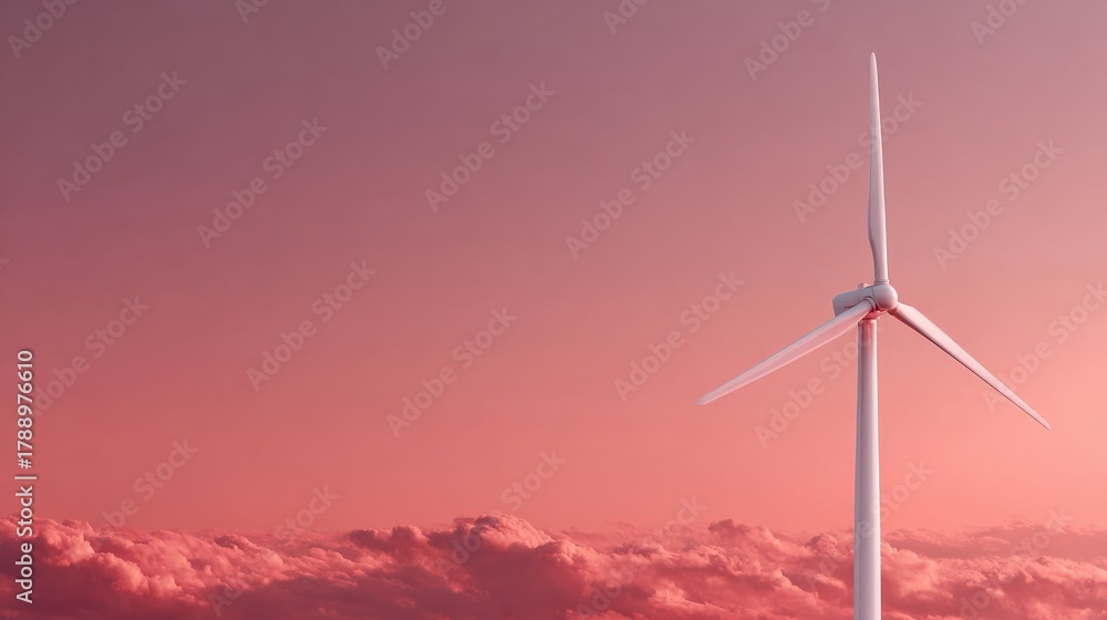 Obraz premium Wind Turbine Against a Pink Sky, Clean Energy Concept for a Sustainable Future
