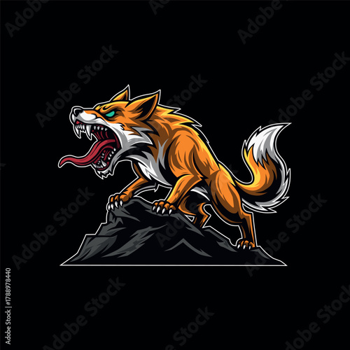 Graphic vector illustration of a fierce fox in esports mascot style,