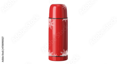 Elegant Red Thermos Illustration for Hot Drinks on Winter Adventures, Perfect for Travel