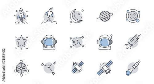 Collection of Space Exploration Icons and Symbols.