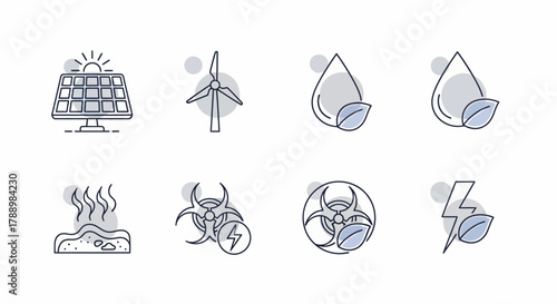 Set of eco-friendly energy and environmental protection icons.