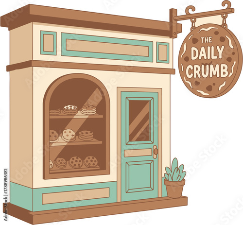 Detailed Cookie Bakery Shop Storefront Illustration