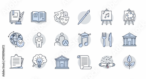 Collection of Icons Representing Various Concepts and Disciplines.