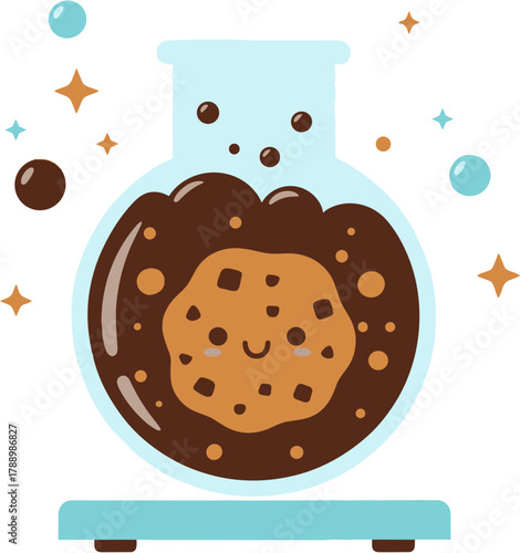 Magic Chocolate Potion in Science Flask with Cookie Mascot