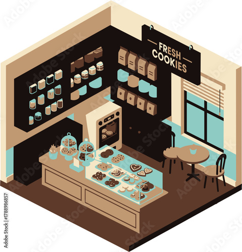 Isometric Interior of Bakery Shop and Cafe