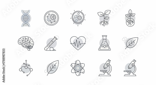 Collection of Science and Medical Icons Representing Research and Discovery.