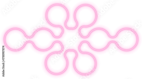 Five gradient neon circles connected in a symmetrical cross formation creating a balanced modular structure.
