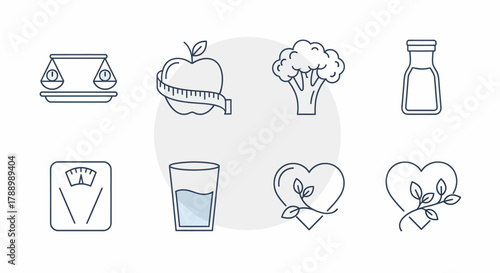 Healthy Lifestyle Icons Representing Diet and Wellness.