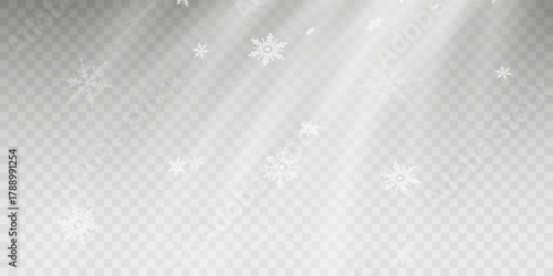 Stock vector illustration falling snow. Snowflakes, snowfall. Transparent background. Fall of snow.