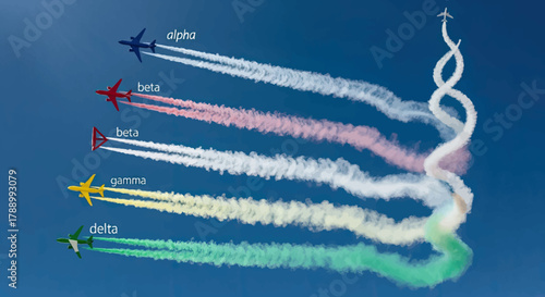 Colorful Smoke Trails from Airplanes in Formation.