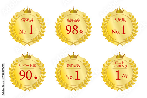 人気No.1や高評価を示すゴールドメダルデザインのバッジセット