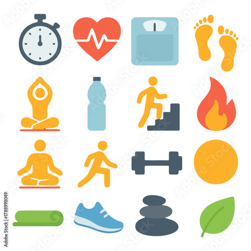 Wellness Icons: An array of colorful wellness icons representing health, fitness, and lifestyle elements. It's a visual celebration of wellbeing.