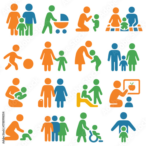 Family Icons: Colorful and stylized icons representing various family activities. Conveying warmth, unity, and the bonds of kinship. 