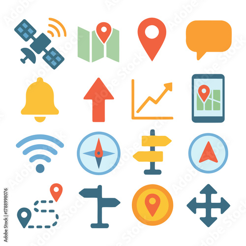 Navigation and Guidance Icons: A visually appealing collection of icons representing essential elements of navigation and guidance, set against a simple background. Perfect for conveying direction.