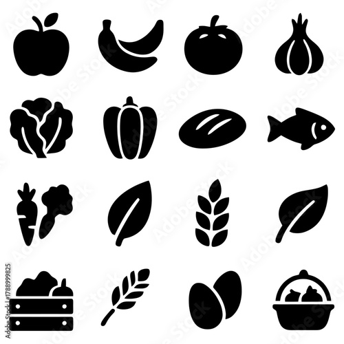 Healthy Icons: a visual compilation of fresh produce and nutritious elements. A captivating illustration