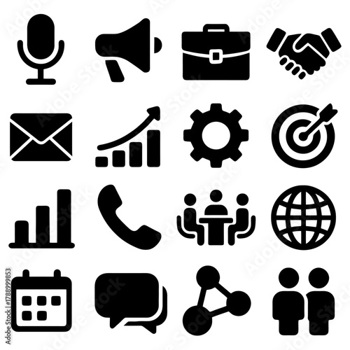 Icons of Business Communication: A collection of meticulously crafted icons representing various facets of business communication and collaboration, perfectly suited for conveying essential concepts.