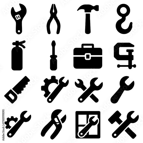 Tool Kit Essentials: A comprehensive arrangement of indispensable tools, perfectly silhouetted against a plain backdrop, showcasing the tools of the trade with simple clarity. 