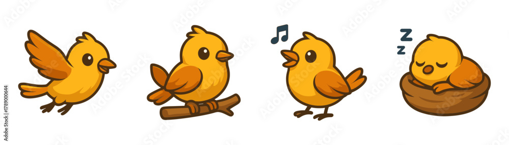 Naklejka premium Cute yellow birds cartoon set