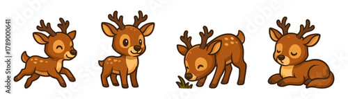 Cute deer cartoon set, baby fawn
