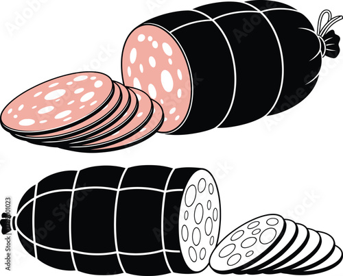Sliced Mortadella Sausage Silhouette Vector Illustration