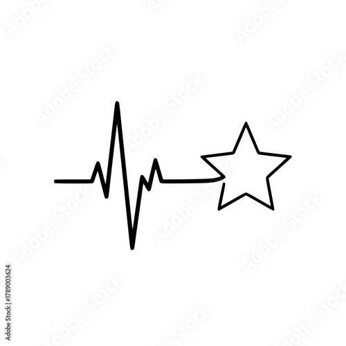 An artistic depiction of a heartbeat rhythm transitioning into a star, symbolizing the vital connection between life and aspirations. vector illustration