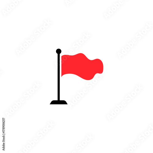 Caution Ahead A Waving Red Flag Icon for Warning and Alert Signals, Signifying Risk, and Attention