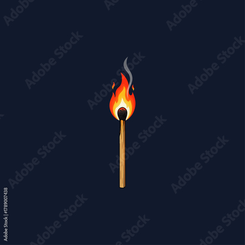 A lit up matchstick in flame icon flat vector design.