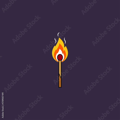 A lit up matchstick in flame icon flat vector design.