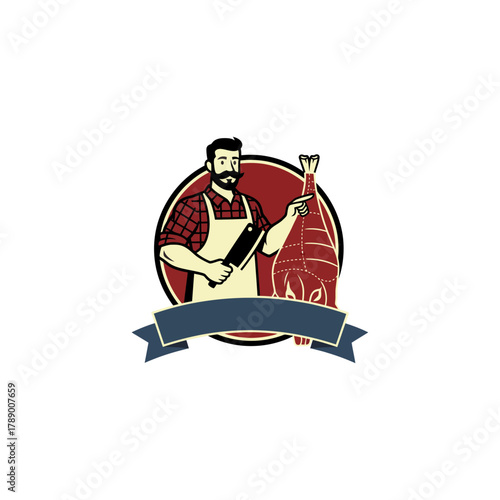 Butcher with meat icon flat vector design.