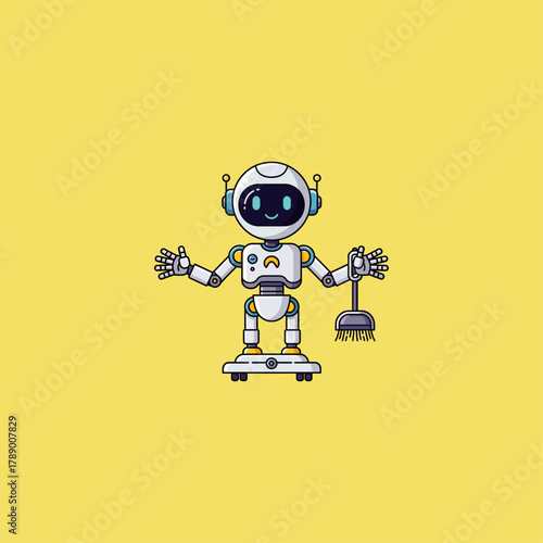 Household robot icon flat vector design.