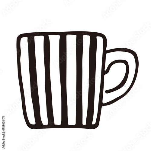 可愛いストライプ模様のマグカップの線画イラスト
