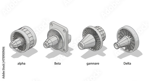 Set of Four Different Types of Fasteners and Screws.