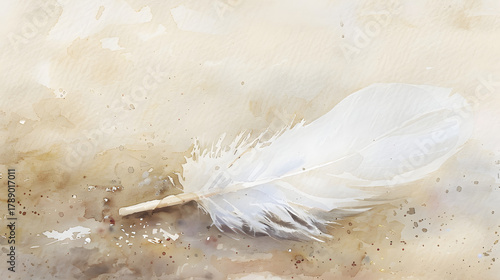 watercolor close-up feather on ground