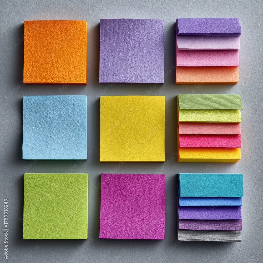 Fototapeta premium Colorful Sticky Notes in Creative Arrangement on Grey Background