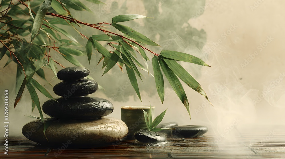 Naklejka premium Spa therapy background with bamboo and aromatherapy