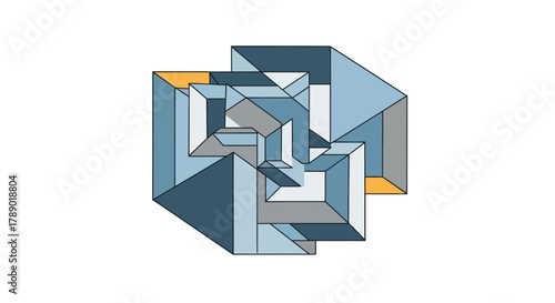 Abstract Geometric Shape with Interlocking Cubes and Angular Forms.