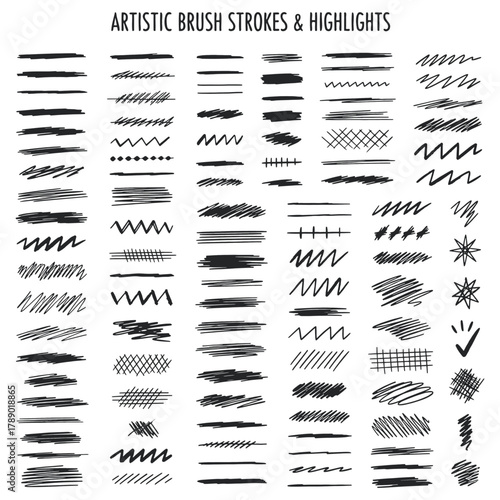 Collection of artistic brush strokes and highlights for design elements