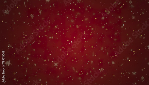 Golden snowflake pattern on red background with festive holiday sparkle effect