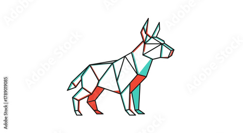 Geometric Dog Illustration - Modern Low Poly Design with Vibrant Accents.